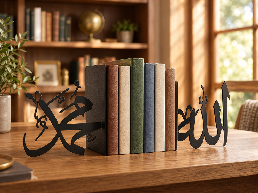Allah Calligraphy Metal Bookends — Set of 2