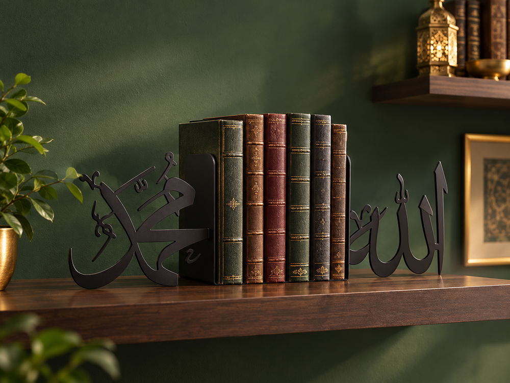 Allah Calligraphy Metal Bookends — Set of 2
